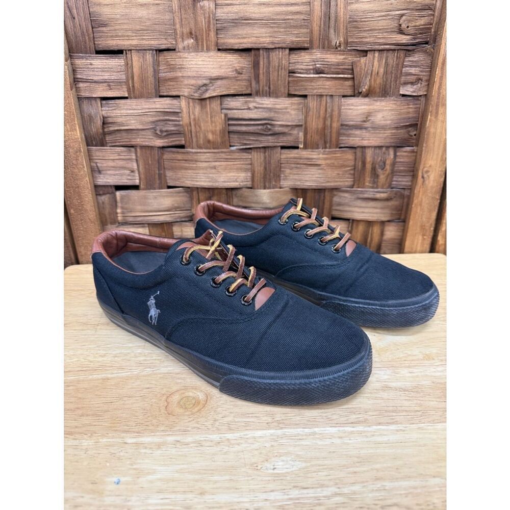 Polo by Ralph Lauren Vaughn Men’s Black Canvas Sneakers with Brown Trim